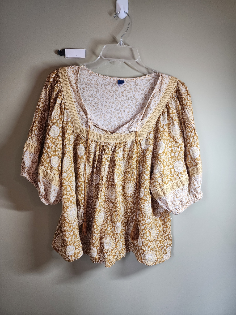 Old Navy Mustard and Cream Floral Peasant Tunic